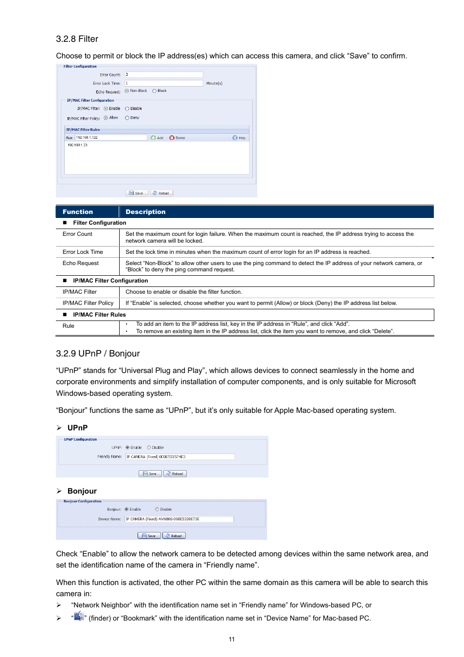 8 filter, 9 upnp / bonjour | Velleman CAMIP12 Quick Installation Guide User Manual | Page 16 / 69