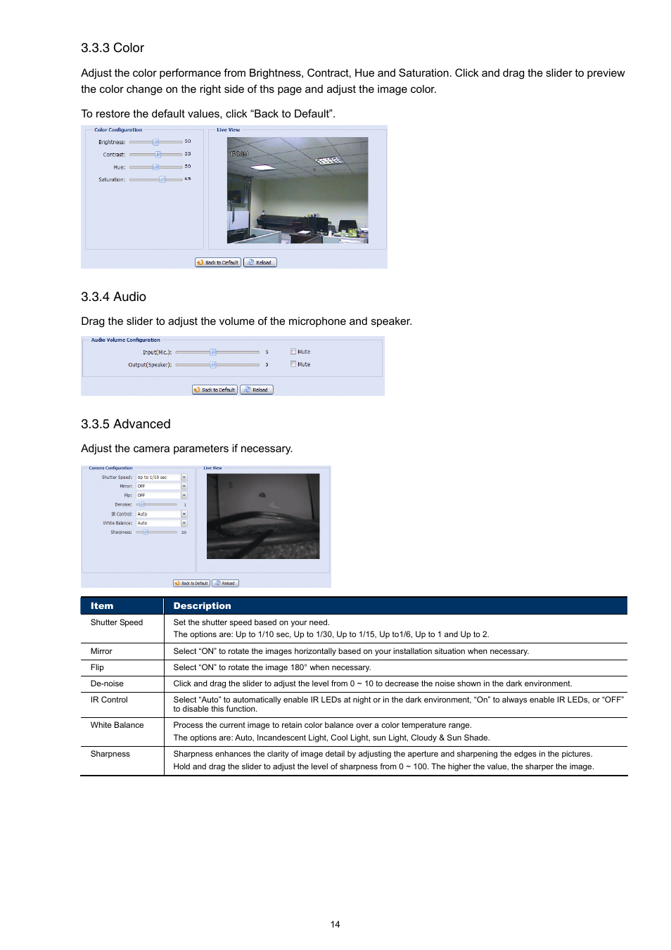 3 color, 4 audio, 5 advanced | Velleman CAMIP12 Quick Installation Guide User Manual | Page 19 / 69