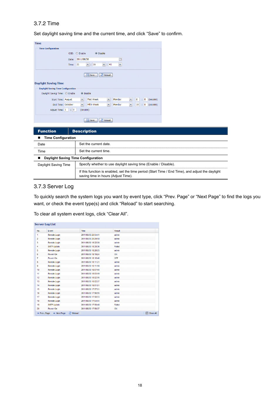 2 time, 3 server log | Velleman CAMIP12 Quick Installation Guide User Manual | Page 23 / 69