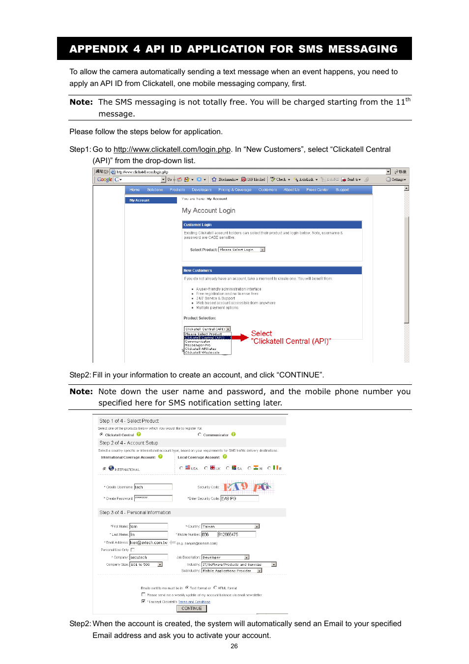 Appendix 4 api id application for sms messaging | Velleman CAMIP12 Quick Installation Guide User Manual | Page 31 / 69