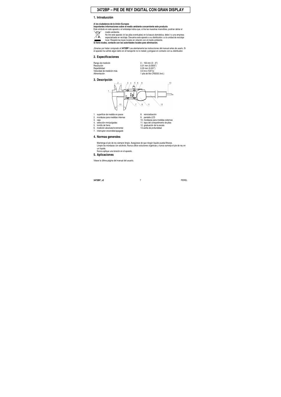 3472bp – pie de rey digital con gran display | Velleman 3472BP User Manual | Page 7 / 11