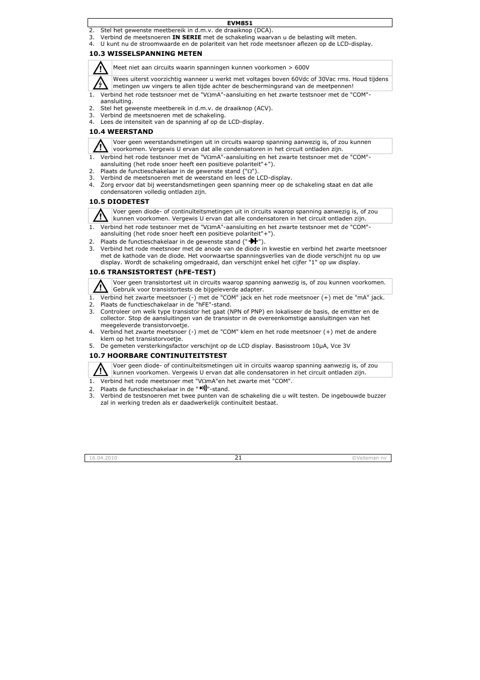 Velleman EVM851 User Manual | Page 21 / 44