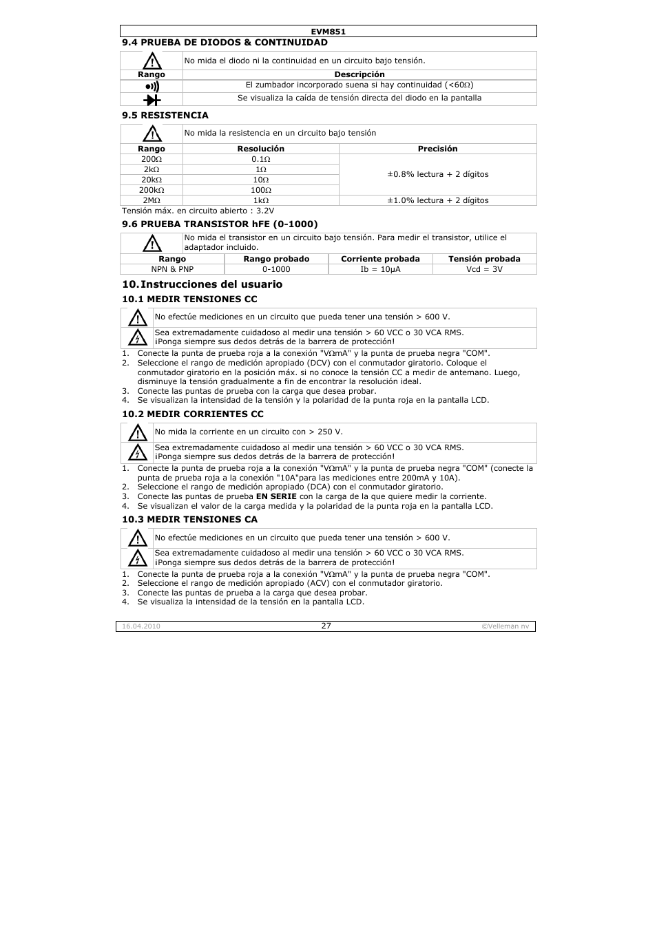Velleman EVM851 User Manual | Page 27 / 44