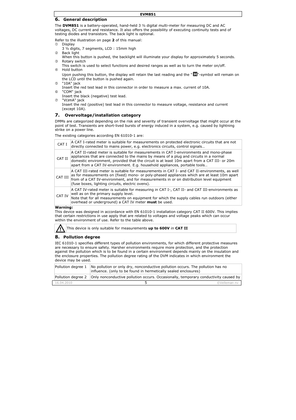 Velleman EVM851 User Manual | Page 5 / 44