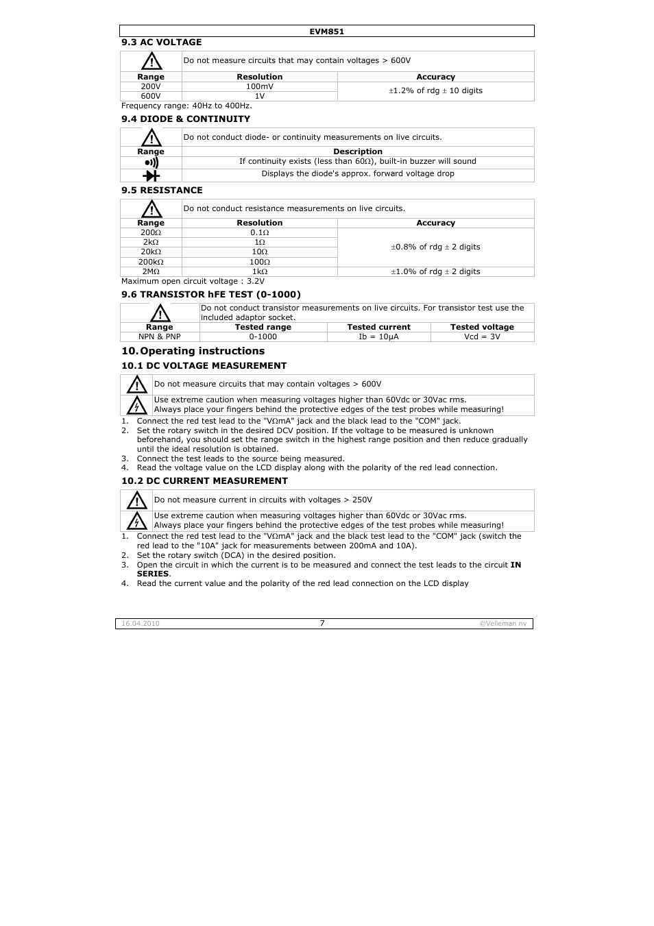 Velleman EVM851 User Manual | Page 7 / 44