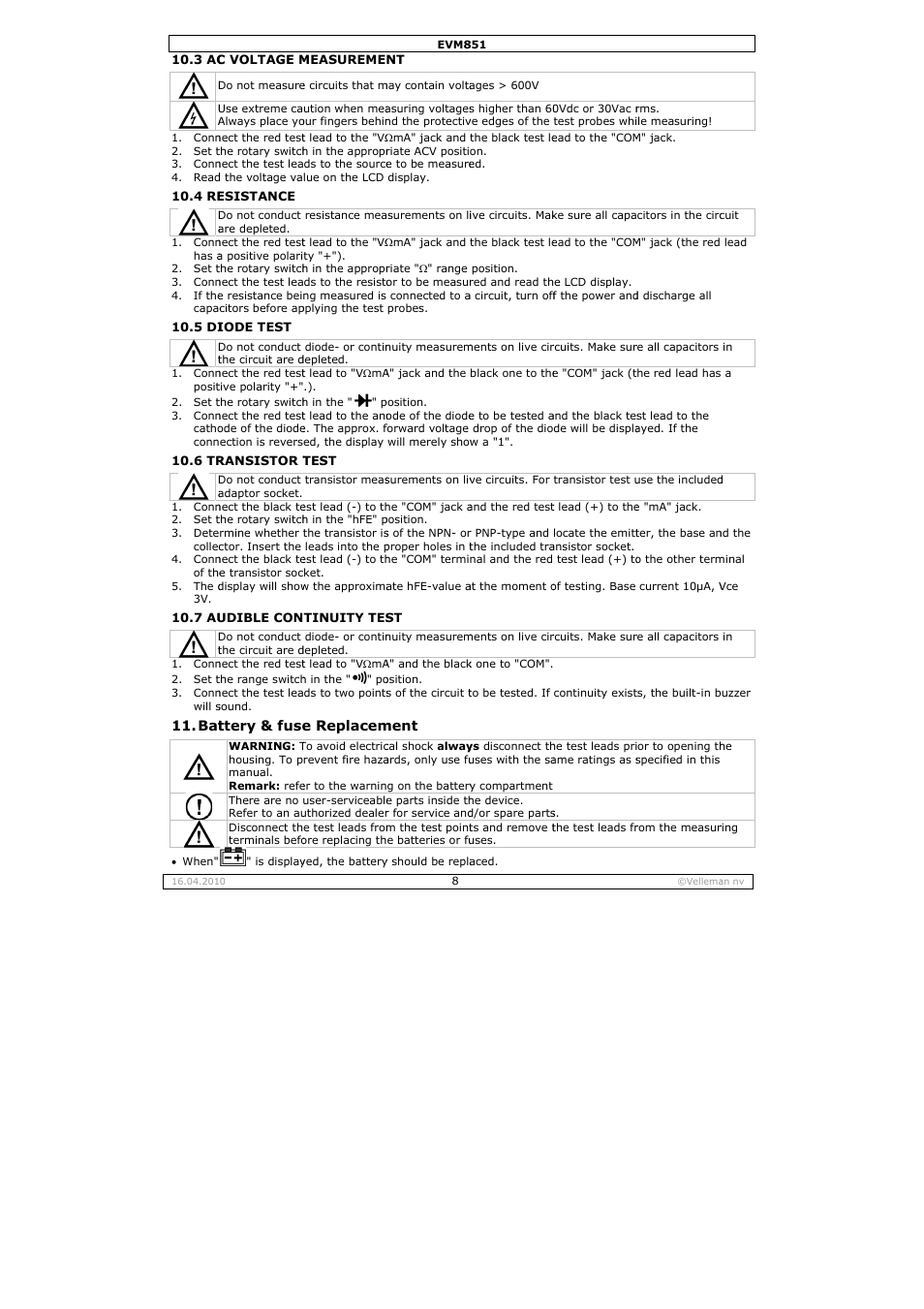 Velleman EVM851 User Manual | Page 8 / 44