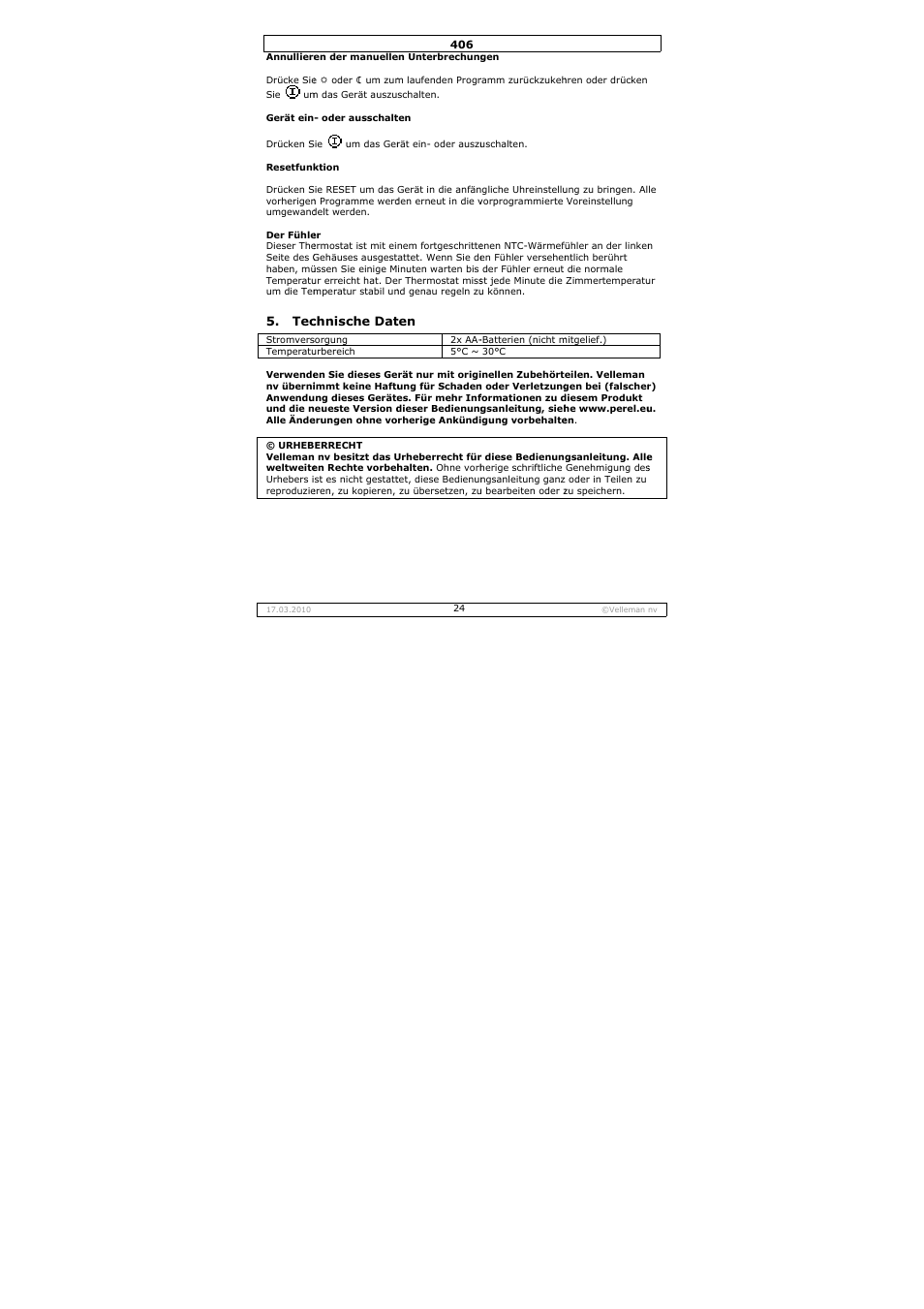 Velleman 406 User Manual | Page 24 / 32