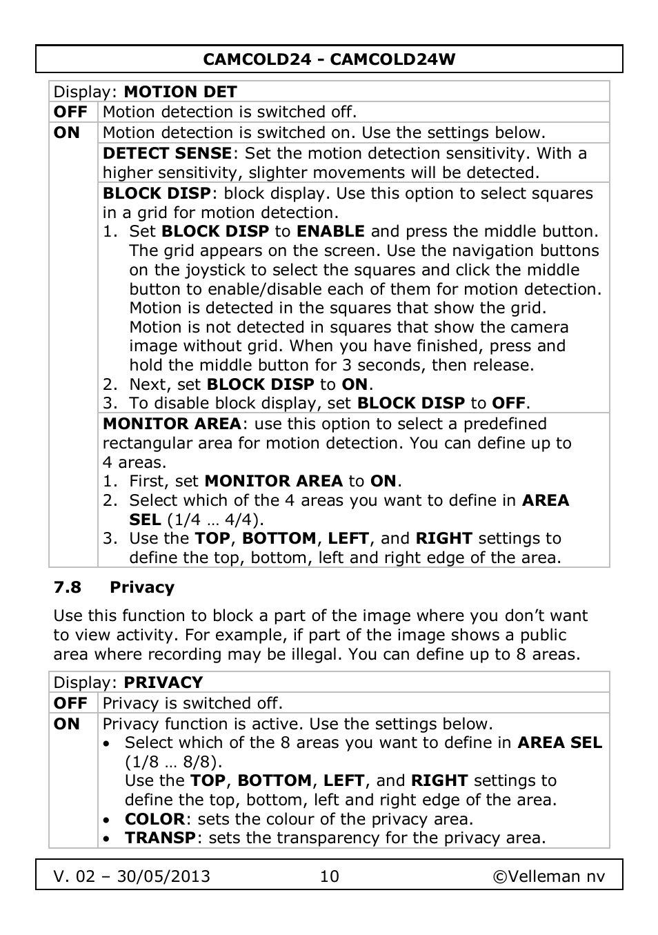 8 privacy | Velleman CAMCOLD24 User Manual | Page 10 / 71