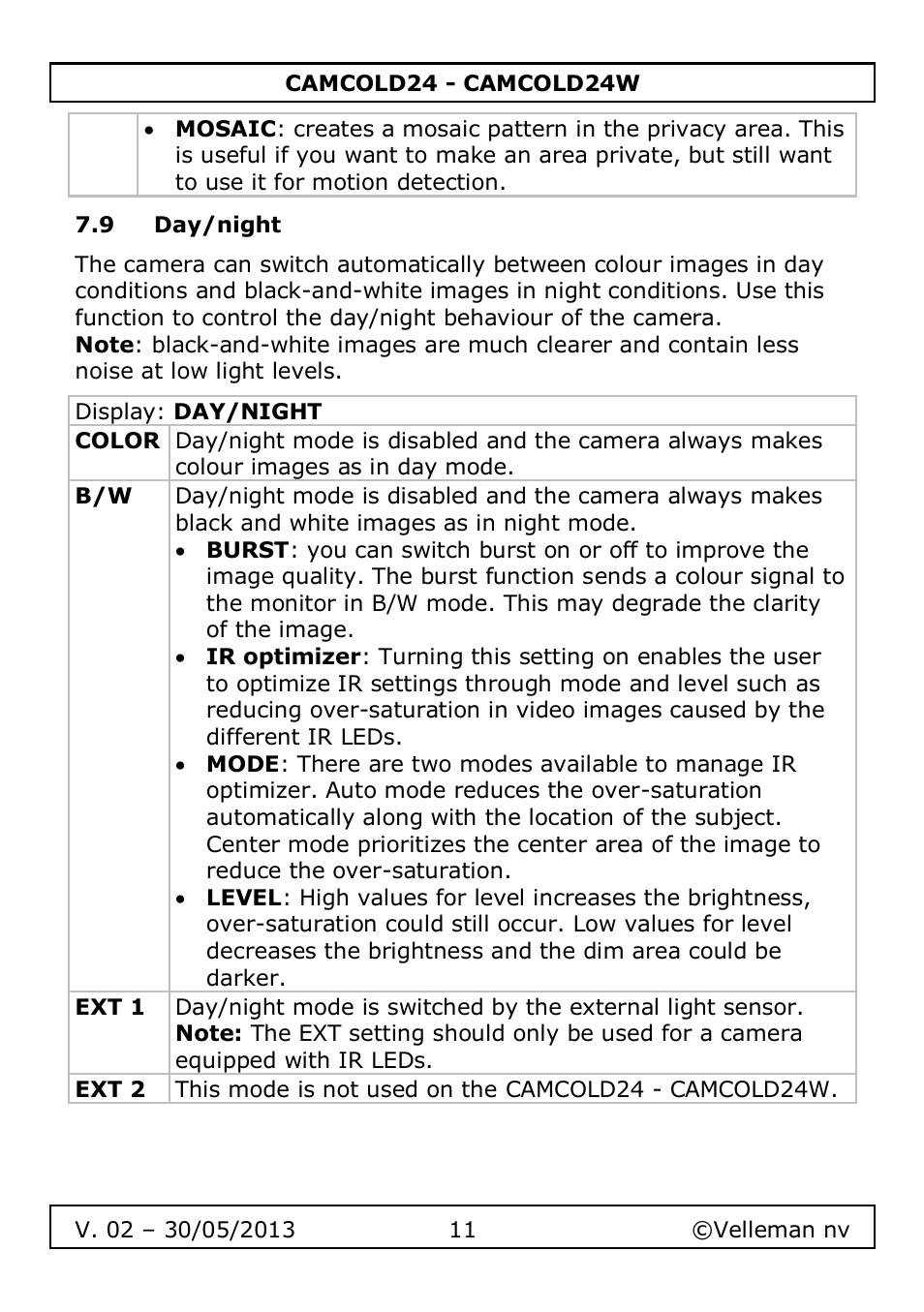 9 day/night | Velleman CAMCOLD24 User Manual | Page 11 / 71