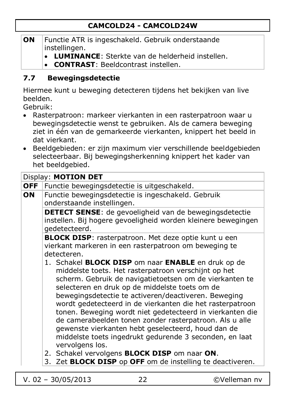 7 bewegingsdetectie | Velleman CAMCOLD24 User Manual | Page 22 / 71