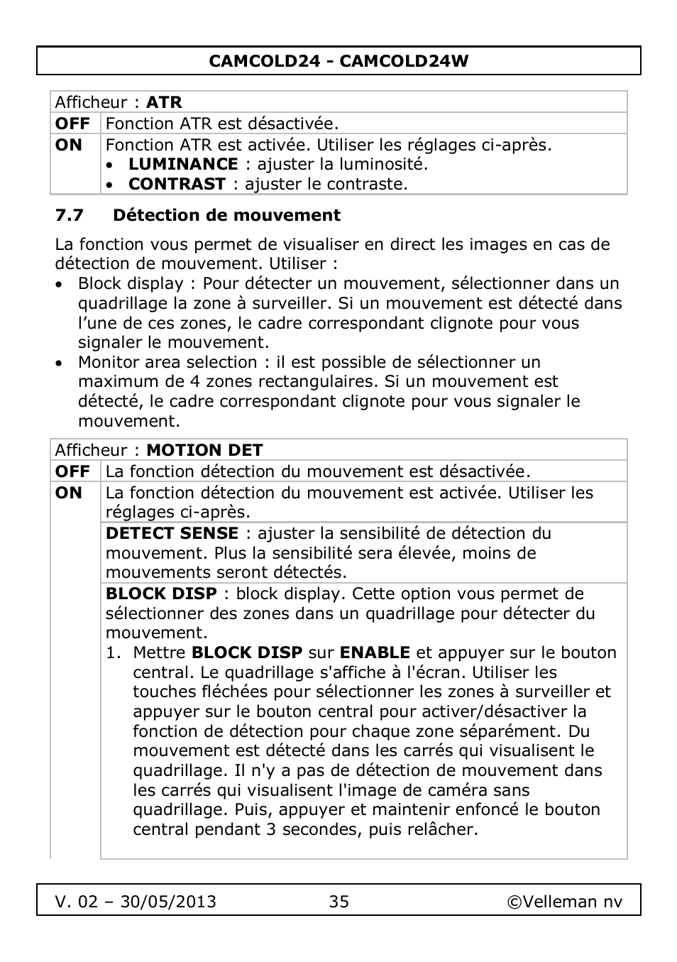 7 détection de mouvement | Velleman CAMCOLD24 User Manual | Page 35 / 71