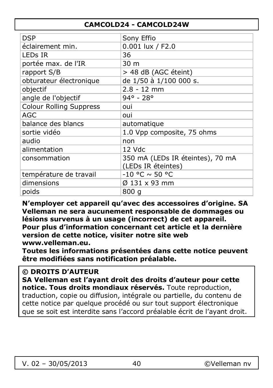 Velleman CAMCOLD24 User Manual | Page 40 / 71