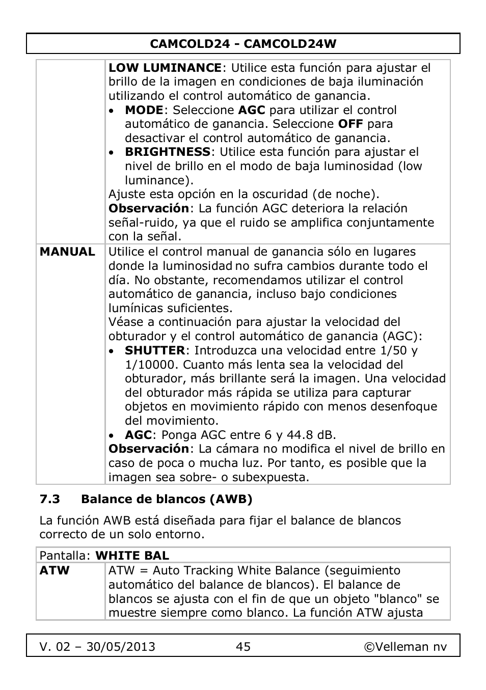 3 balance de blancos (awb) | Velleman CAMCOLD24 User Manual | Page 45 / 71