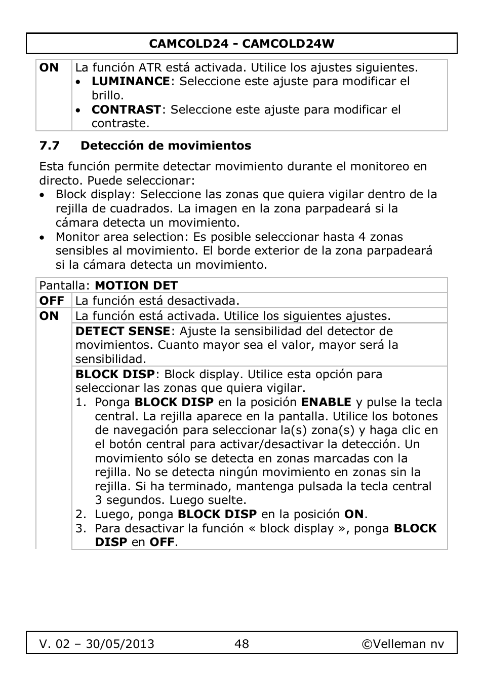 7 detección de movimientos | Velleman CAMCOLD24 User Manual | Page 48 / 71