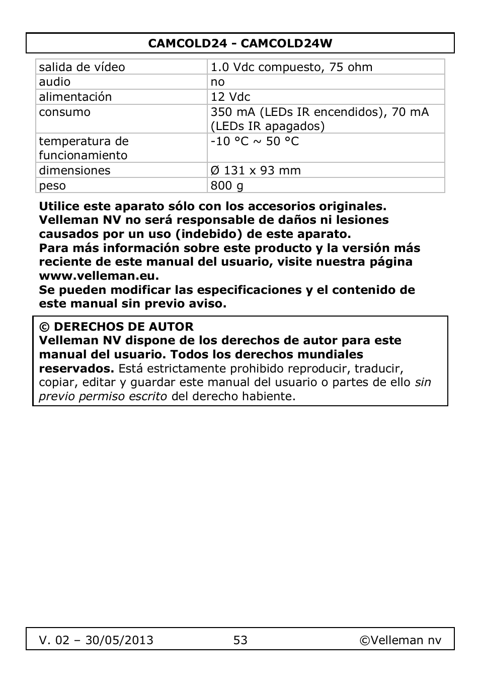 Velleman CAMCOLD24 User Manual | Page 53 / 71