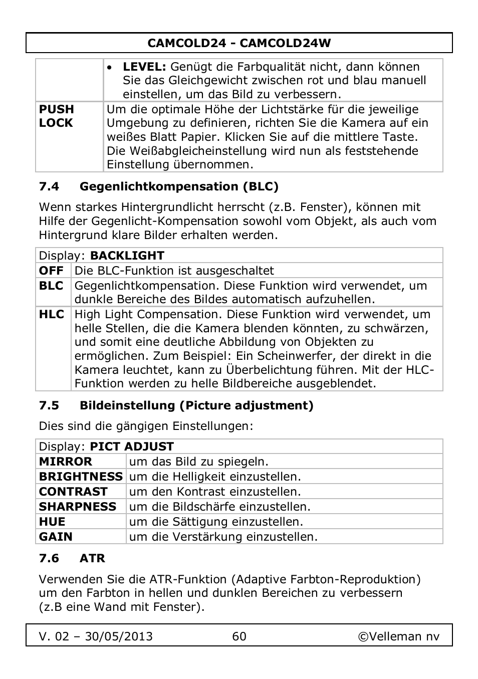 4 gegenlichtkompensation (blc), 5 bildeinstellung (picture adjustment), 6 atr | Velleman CAMCOLD24 User Manual | Page 60 / 71