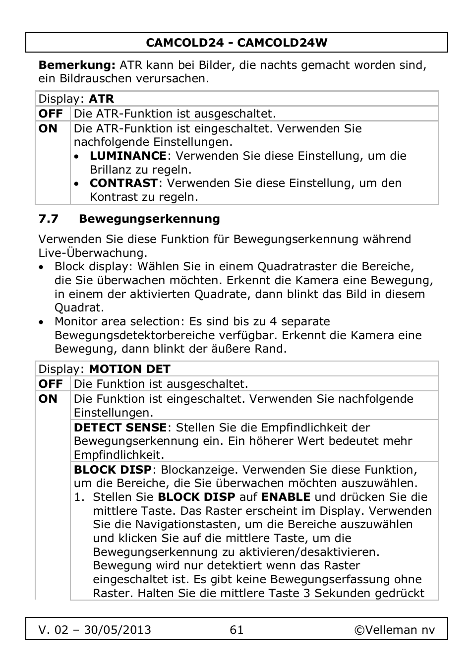 7 bewegungserkennung | Velleman CAMCOLD24 User Manual | Page 61 / 71