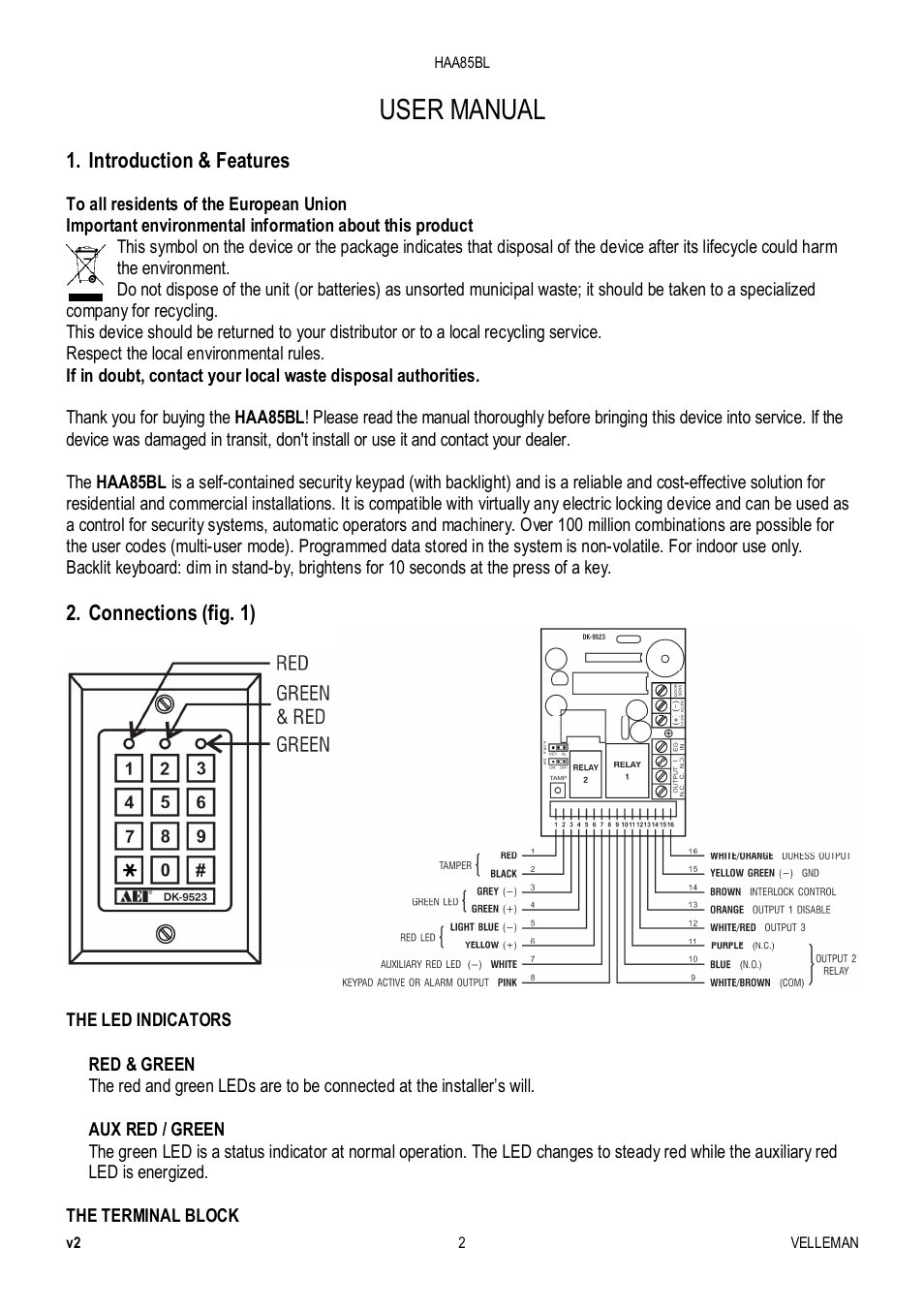 User manual | Velleman HAA85BL User Manual | Page 2 / 84