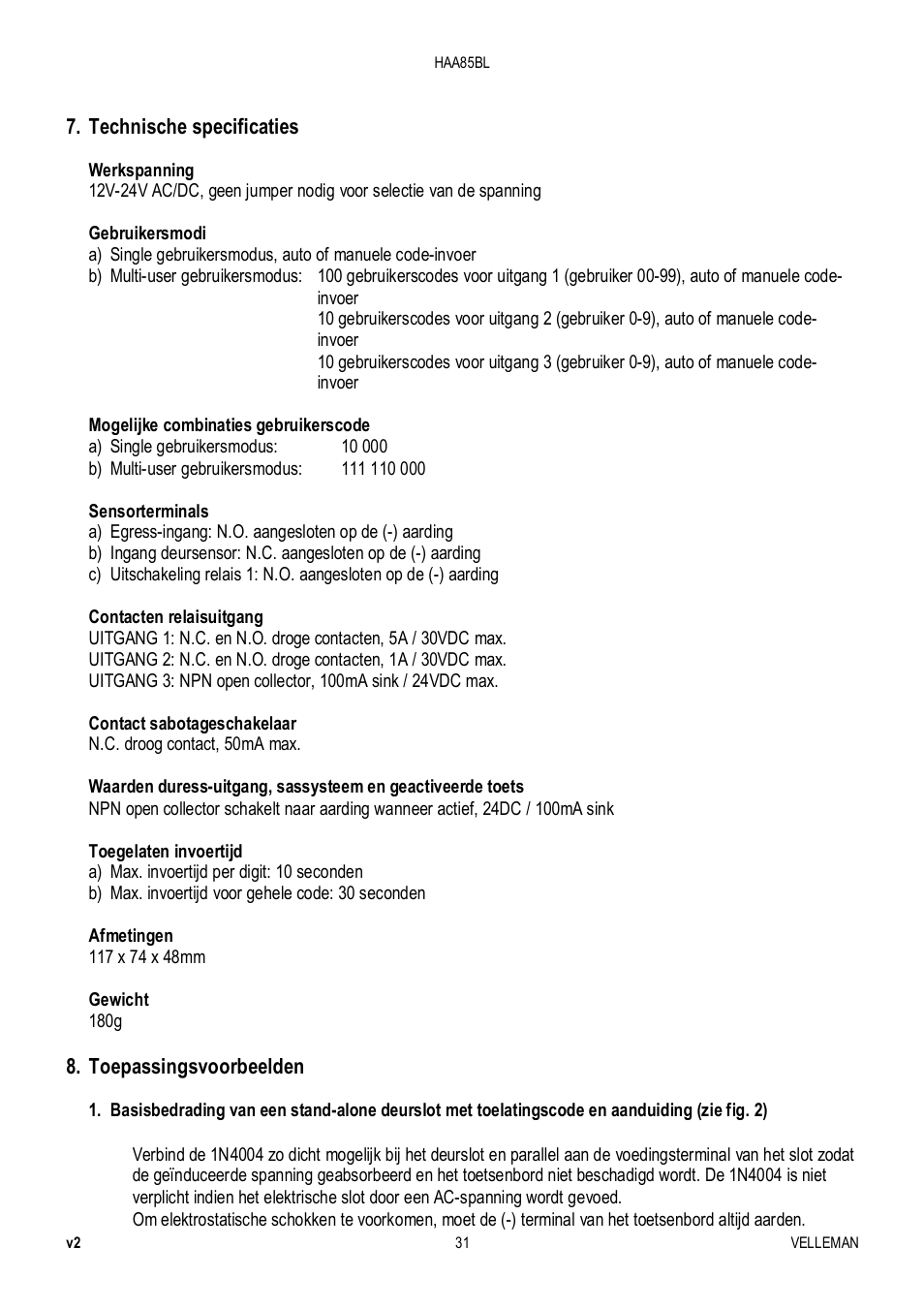 Velleman HAA85BL User Manual | Page 31 / 84