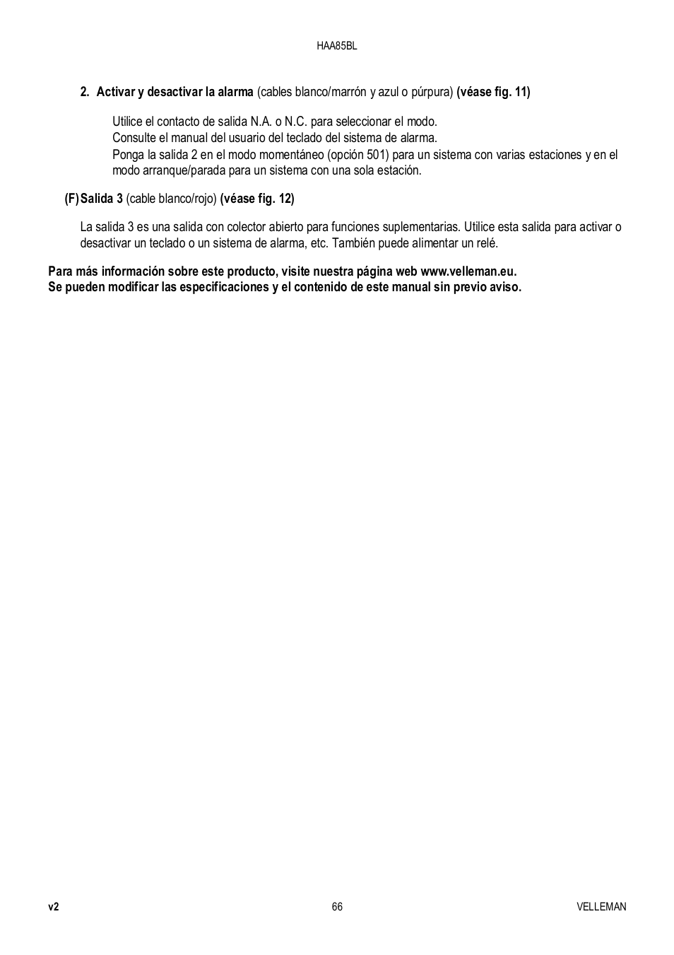 Velleman HAA85BL User Manual | Page 66 / 84
