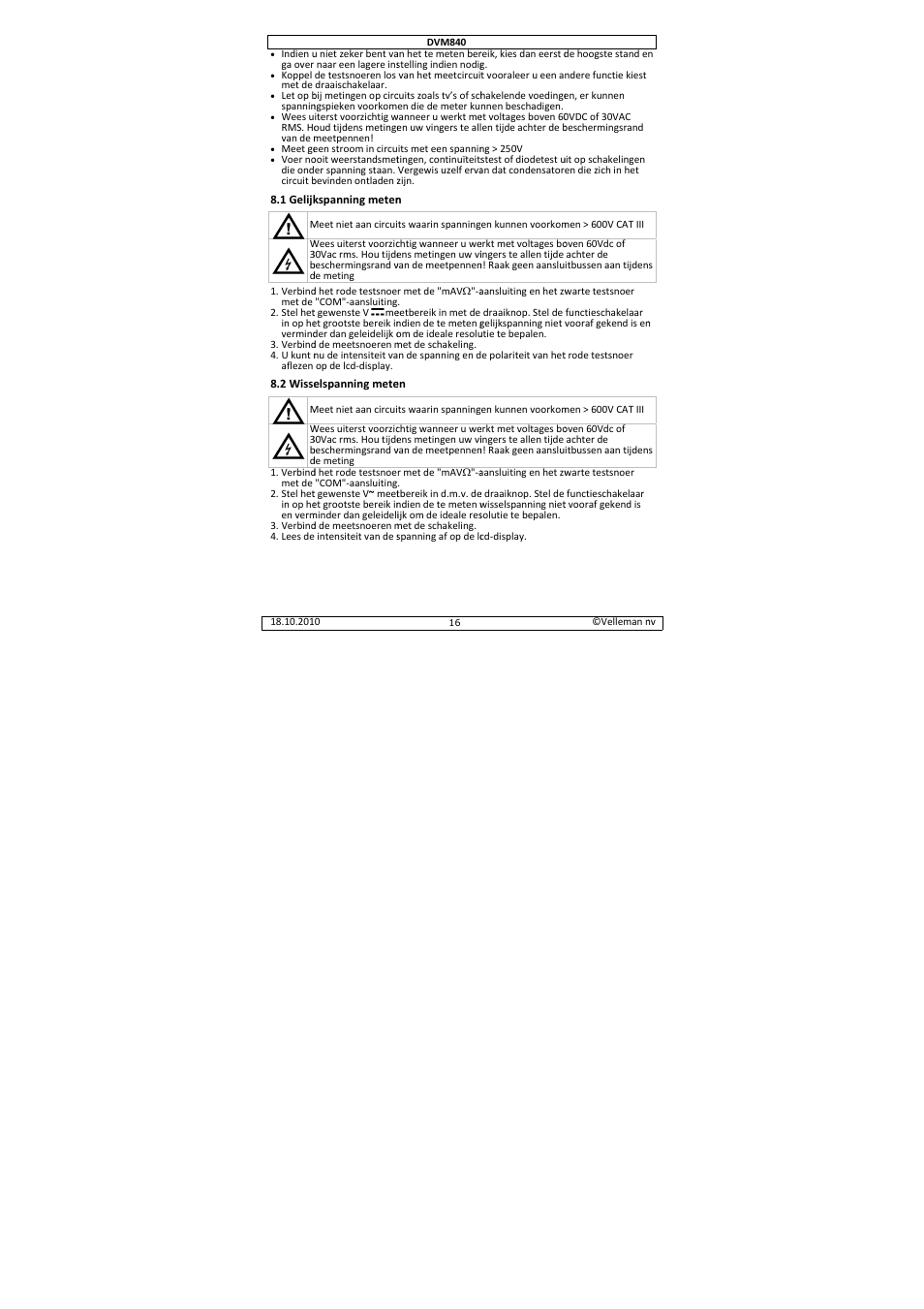 Velleman DVM840 User Manual | Page 16 / 49