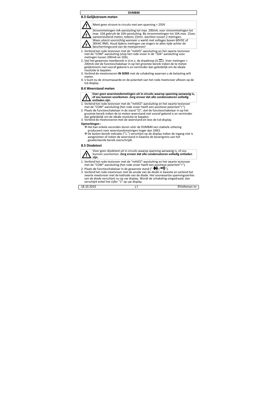 Velleman DVM840 User Manual | Page 17 / 49