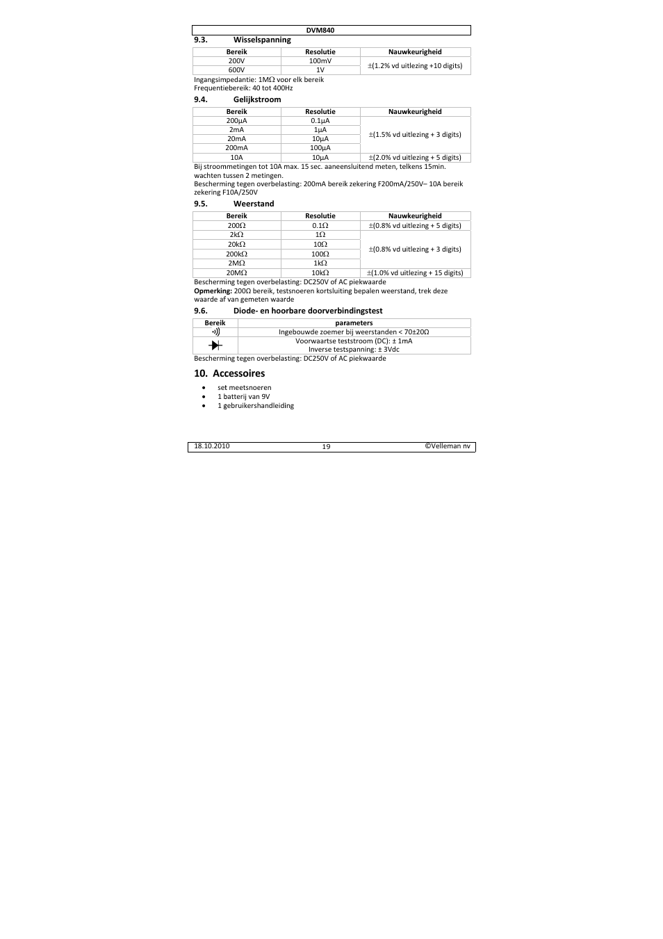 Cessoires | Velleman DVM840 User Manual | Page 19 / 49