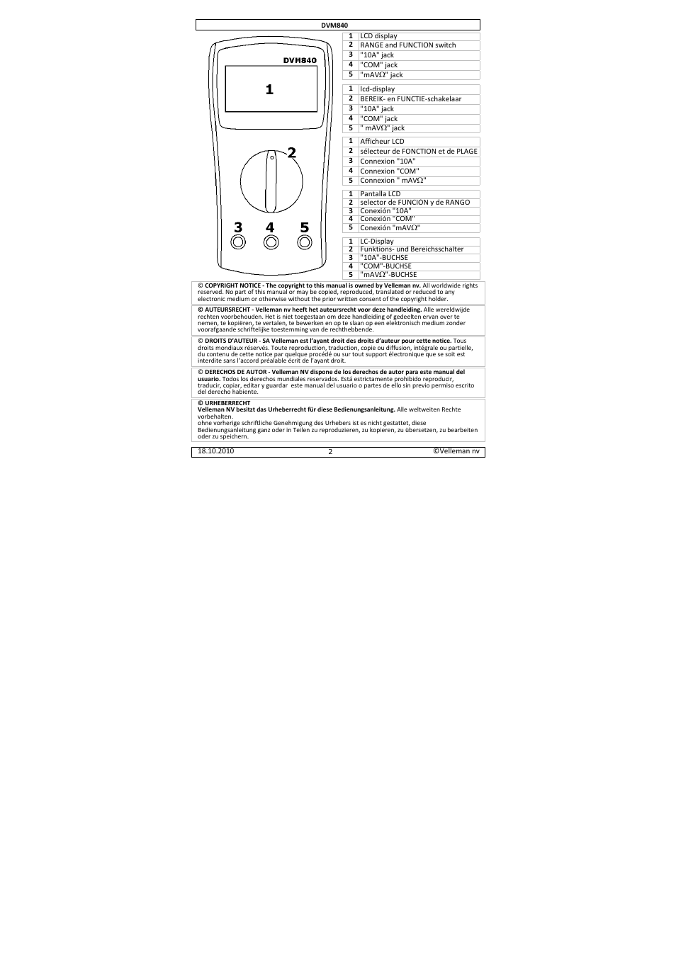 Velleman DVM840 User Manual | Page 2 / 49