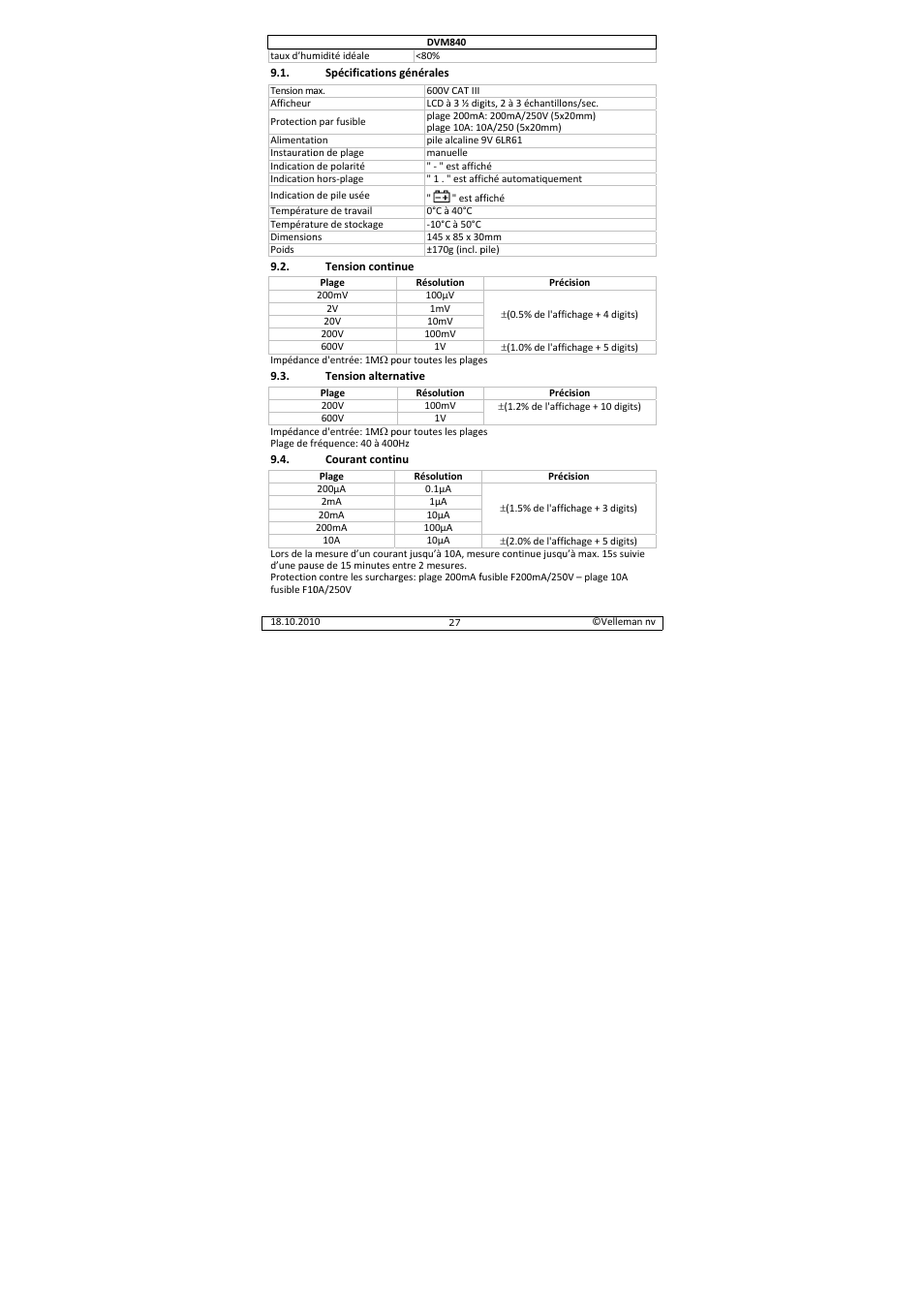 Velleman DVM840 User Manual | Page 27 / 49
