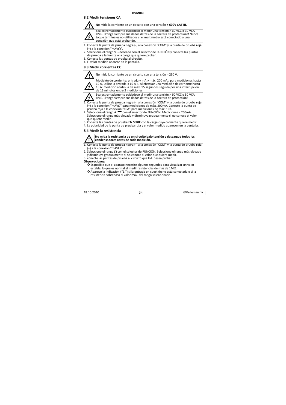 Velleman DVM840 User Manual | Page 34 / 49