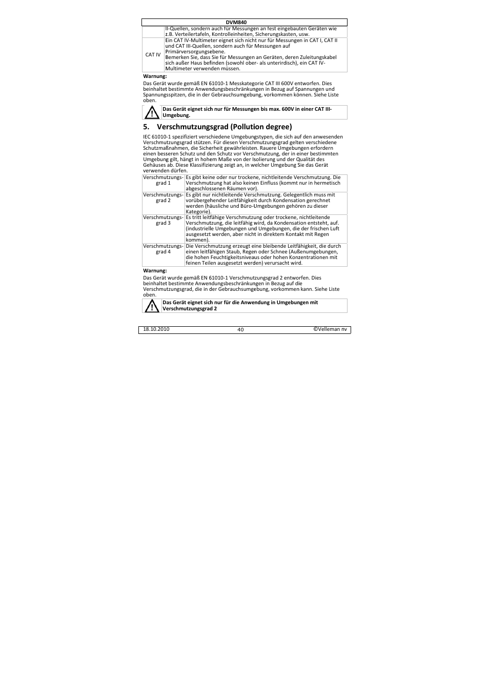 Rschmutzungs, Sgrad (polluti, Ion degree) | Velleman DVM840 User Manual | Page 40 / 49
