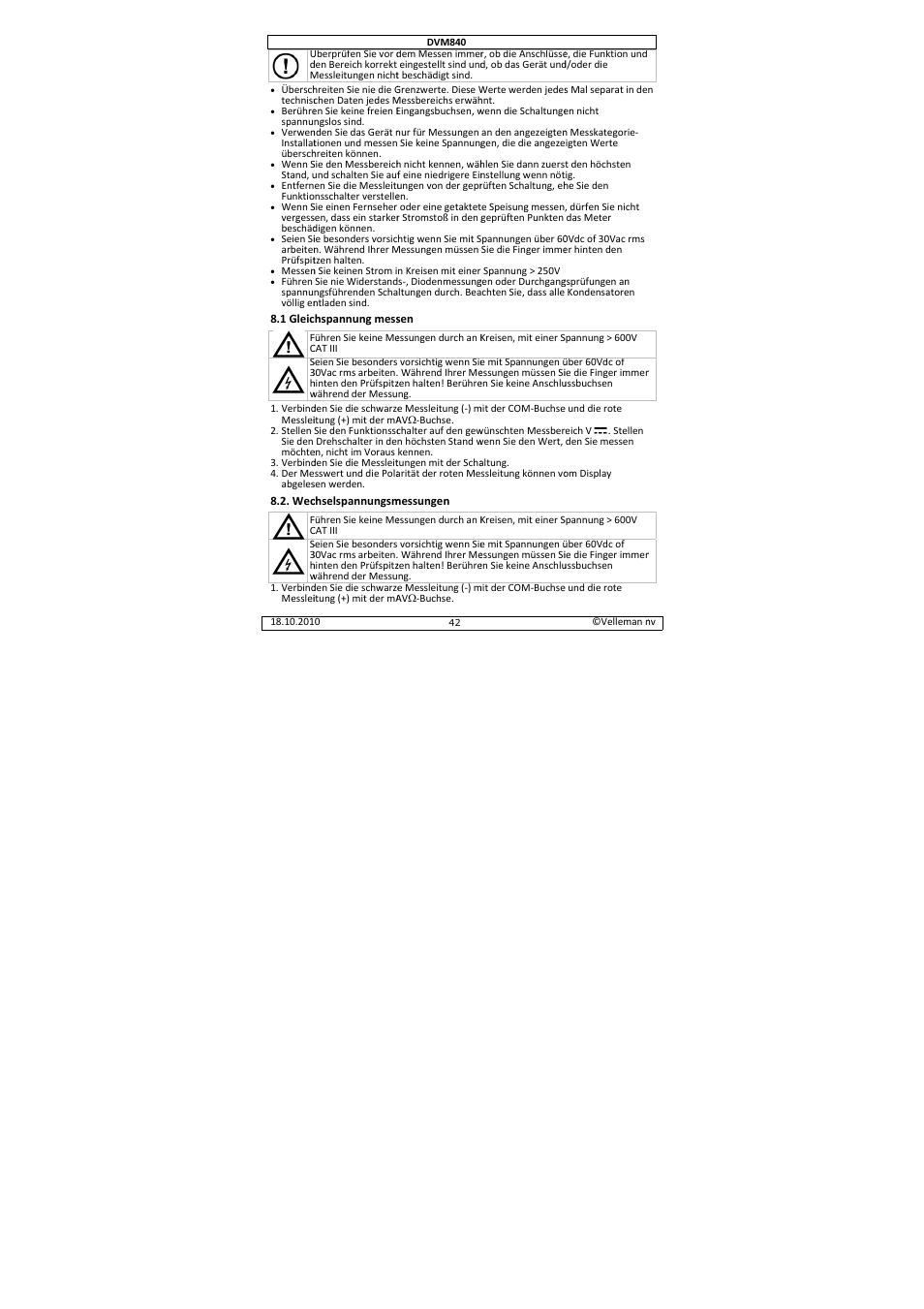 Velleman DVM840 User Manual | Page 42 / 49