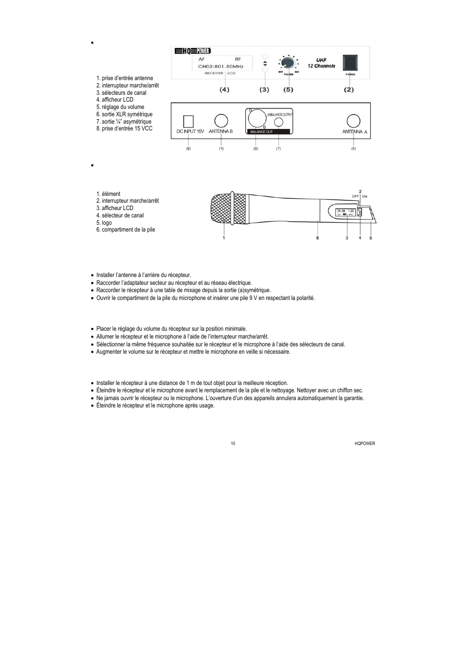 Description, Raccordement, Emploi | Remarque importante | Velleman MICW50 User Manual | Page 10 / 20