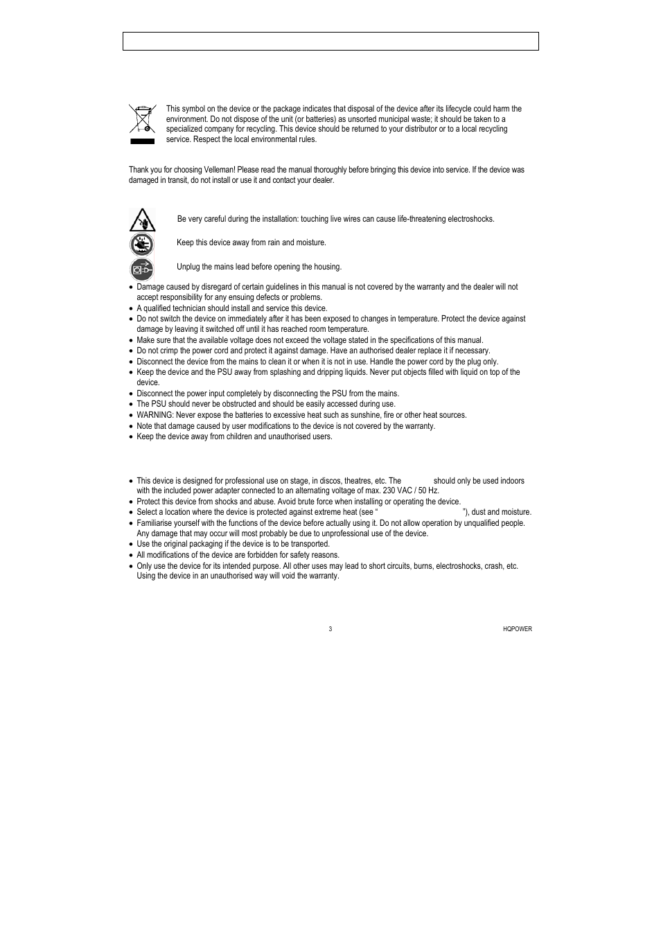 Micw50 – 12-channel uhf microphone system, Introduction, Safety instructions | General guidelines | Velleman MICW50 User Manual | Page 3 / 20