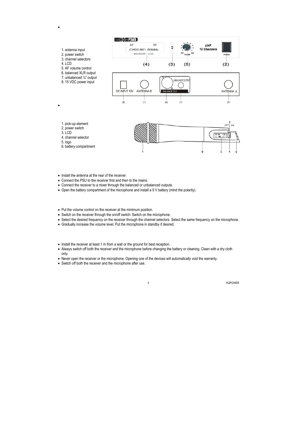 Description, Setup, Operation | Important remarks | Velleman MICW50 User Manual | Page 4 / 20