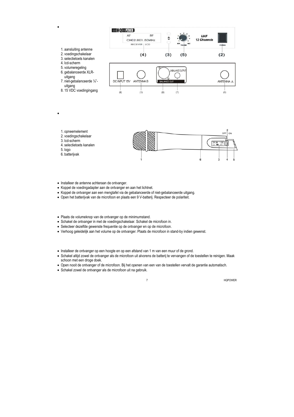 Omschrijving, Opstelling, Gebruik | Belangrijke opmerkingen | Velleman MICW50 User Manual | Page 7 / 20