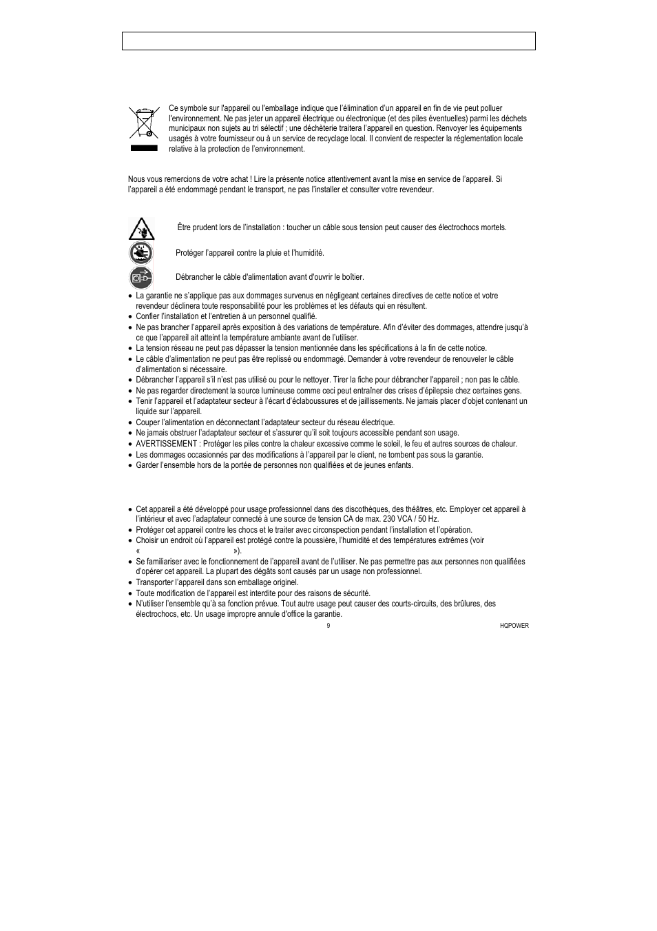 Micw50 – microphone uhf sans fil à 12 canaux, Introduction, Prescriptions de sécurité | Directives générales | Velleman MICW50 User Manual | Page 9 / 20