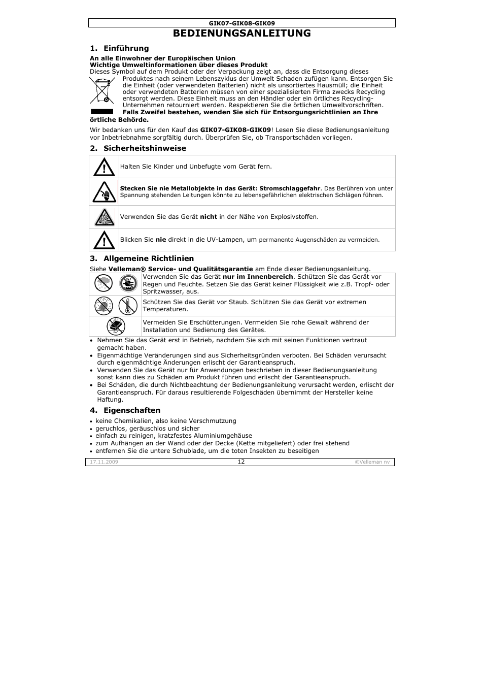 Bedie, Enungs, Anleitu | Velleman GIK07 User Manual | Page 12 / 18