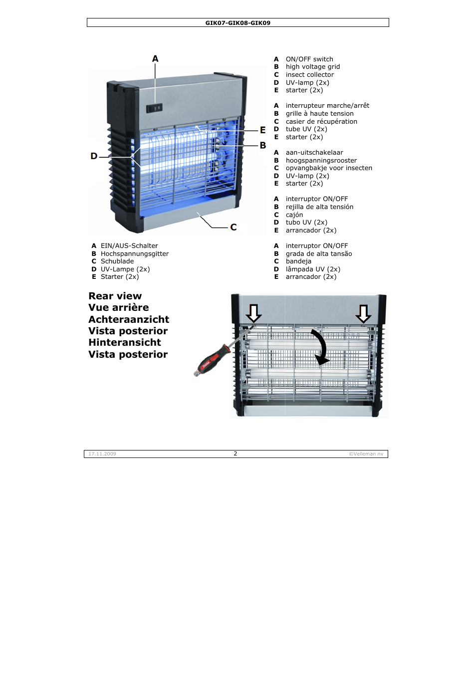 Rear vue a achte vista hinte vista, Cht or t or | Velleman GIK07 User Manual | Page 2 / 18