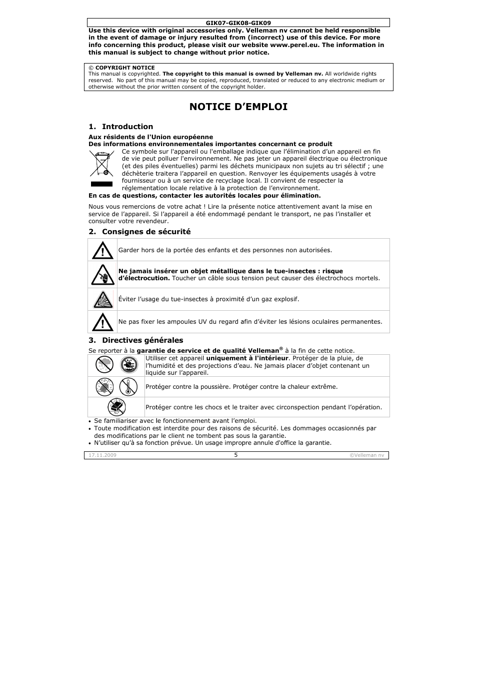 Otice d, Emploi | Velleman GIK07 User Manual | Page 5 / 18