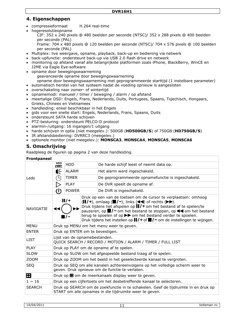 Velleman DVR16H1 Quick Installation Guide User Manual | Page 11 / 39