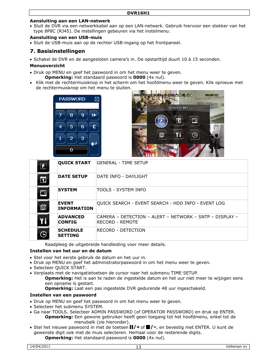 Velleman DVR16H1 Quick Installation Guide User Manual | Page 13 / 39
