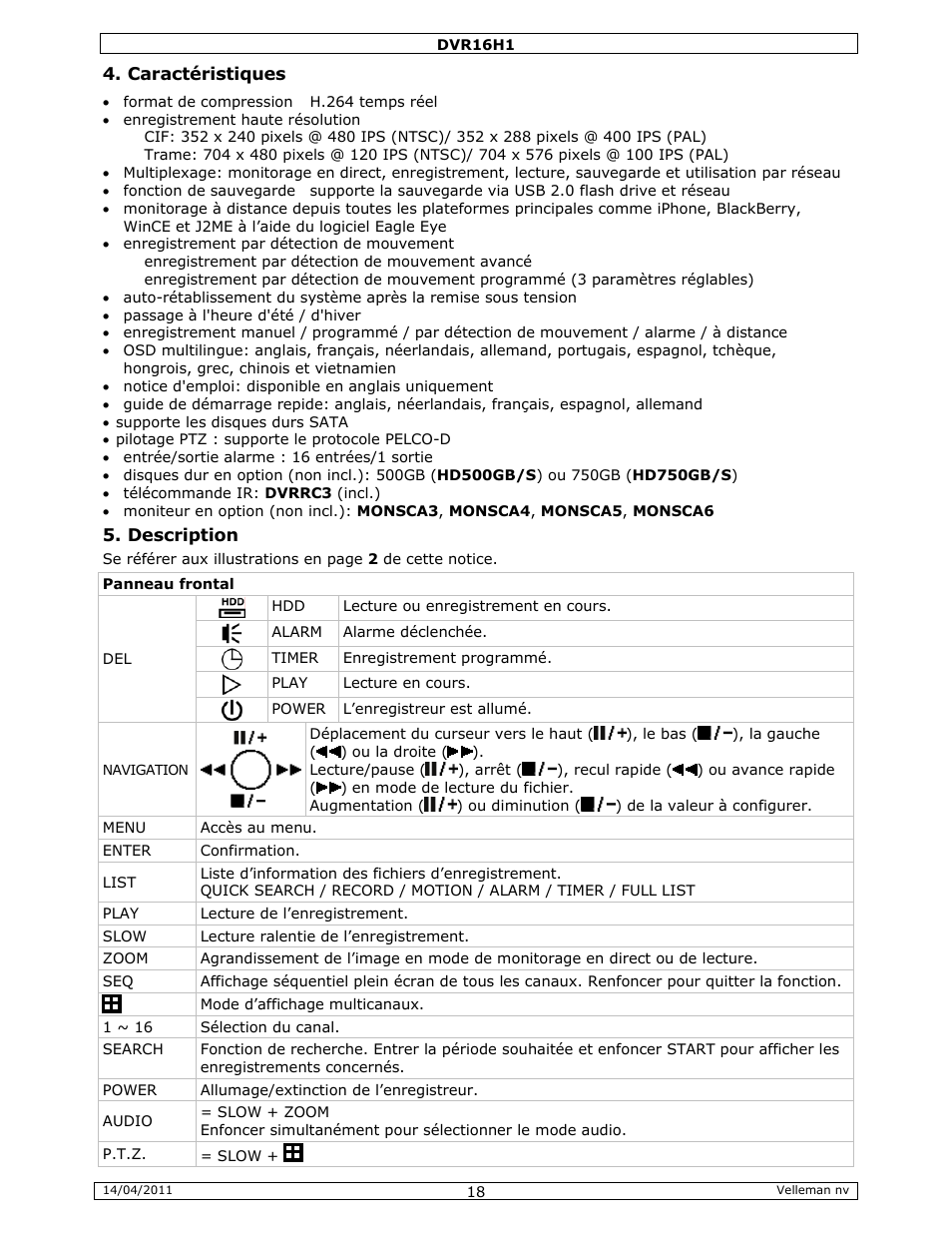 Velleman DVR16H1 Quick Installation Guide User Manual | Page 18 / 39