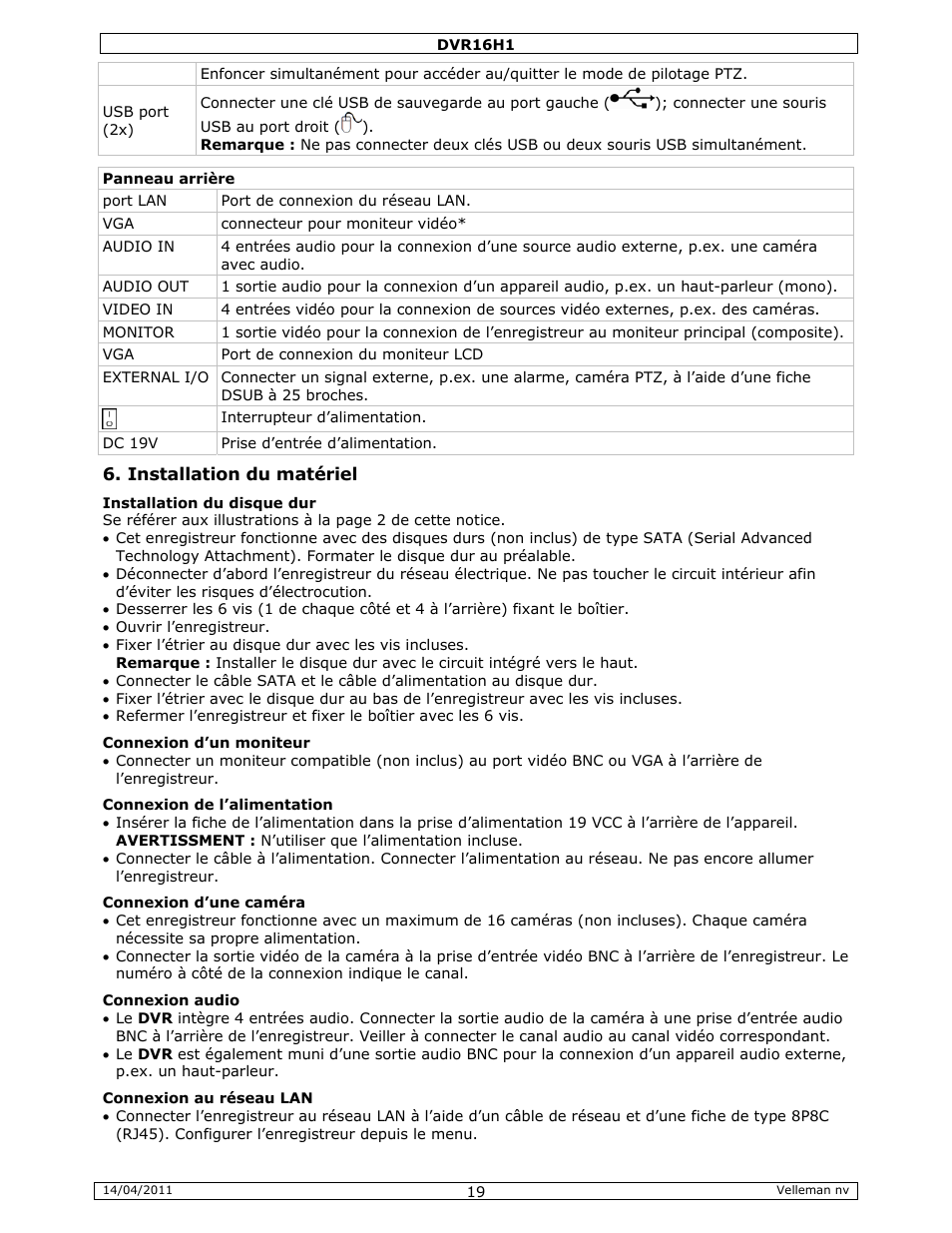 Velleman DVR16H1 Quick Installation Guide User Manual | Page 19 / 39