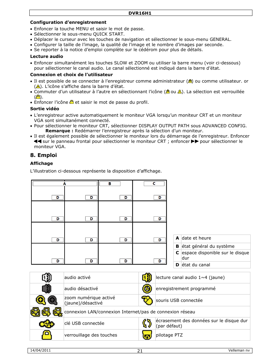 Velleman DVR16H1 Quick Installation Guide User Manual | Page 21 / 39
