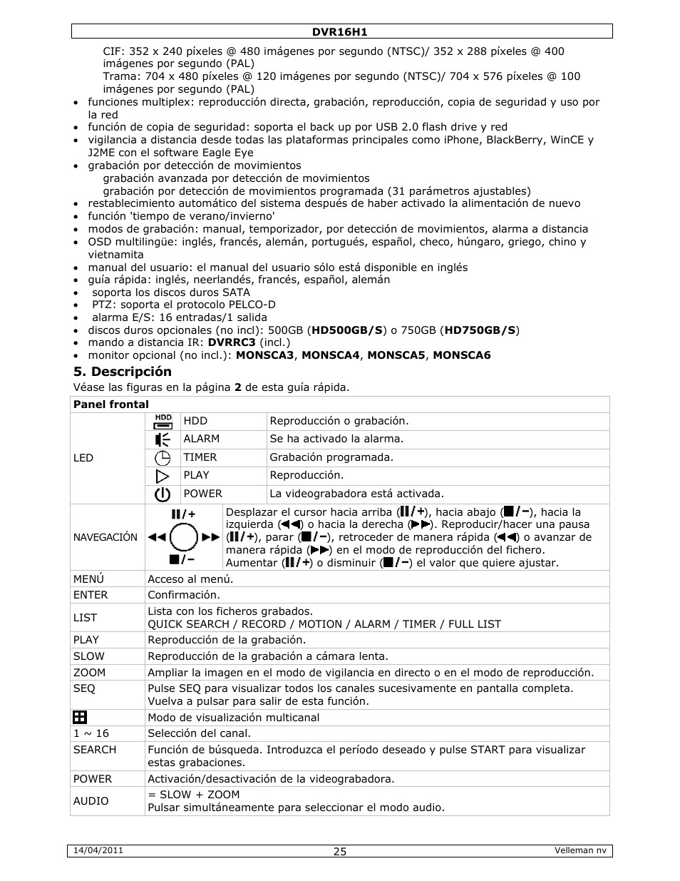 Velleman DVR16H1 Quick Installation Guide User Manual | Page 25 / 39