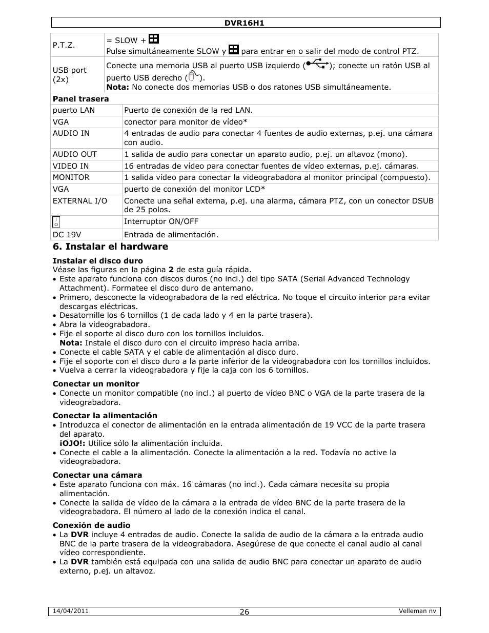 Velleman DVR16H1 Quick Installation Guide User Manual | Page 26 / 39