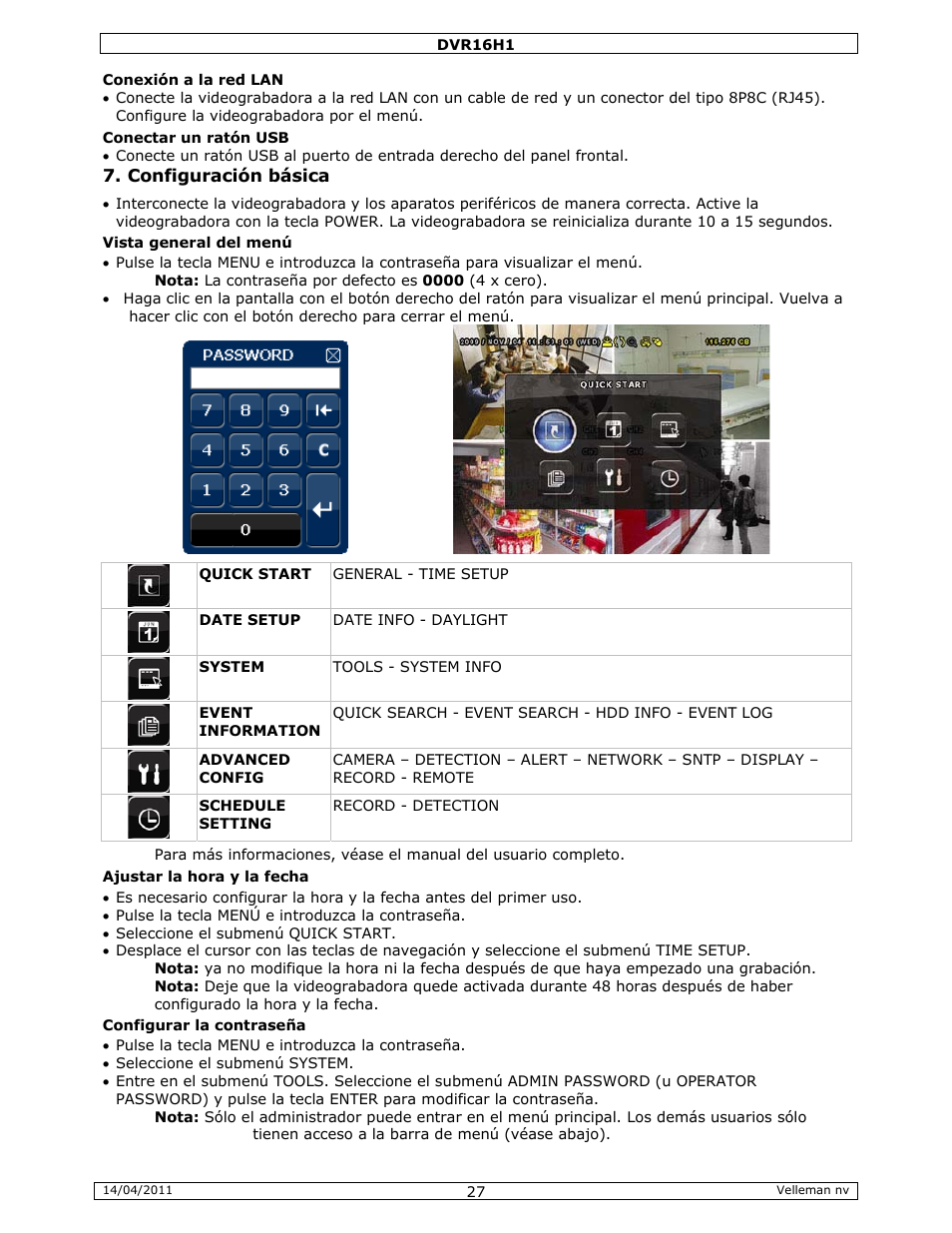 Velleman DVR16H1 Quick Installation Guide User Manual | Page 27 / 39