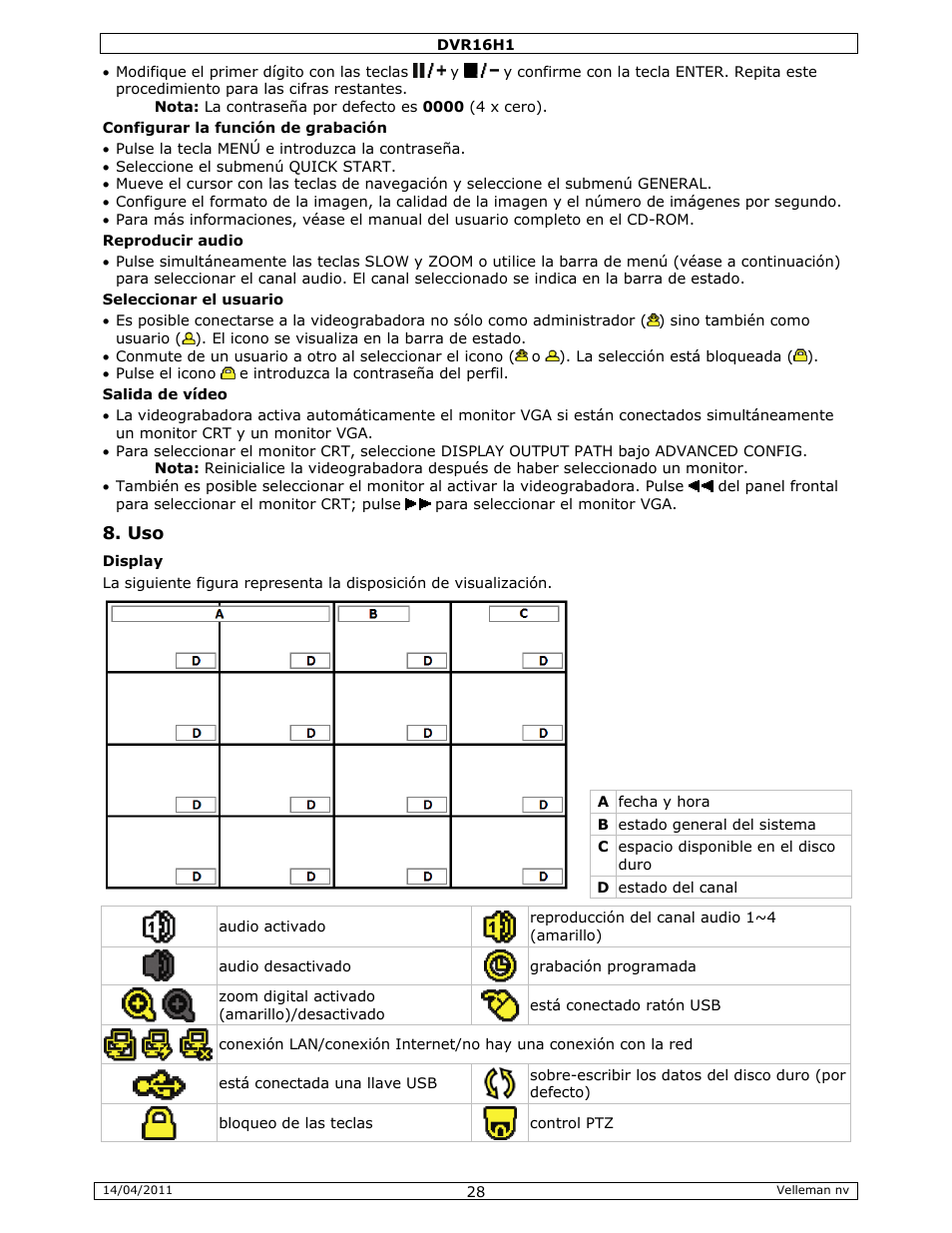 Velleman DVR16H1 Quick Installation Guide User Manual | Page 28 / 39