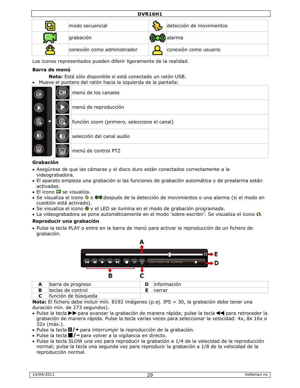 Velleman DVR16H1 Quick Installation Guide User Manual | Page 29 / 39